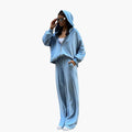 Women's Hooded Zip-Up Sweatshirt and Wide-Leg Trousers Set – Relaxed Casual Two-Piece Outfit for Everyday Wear