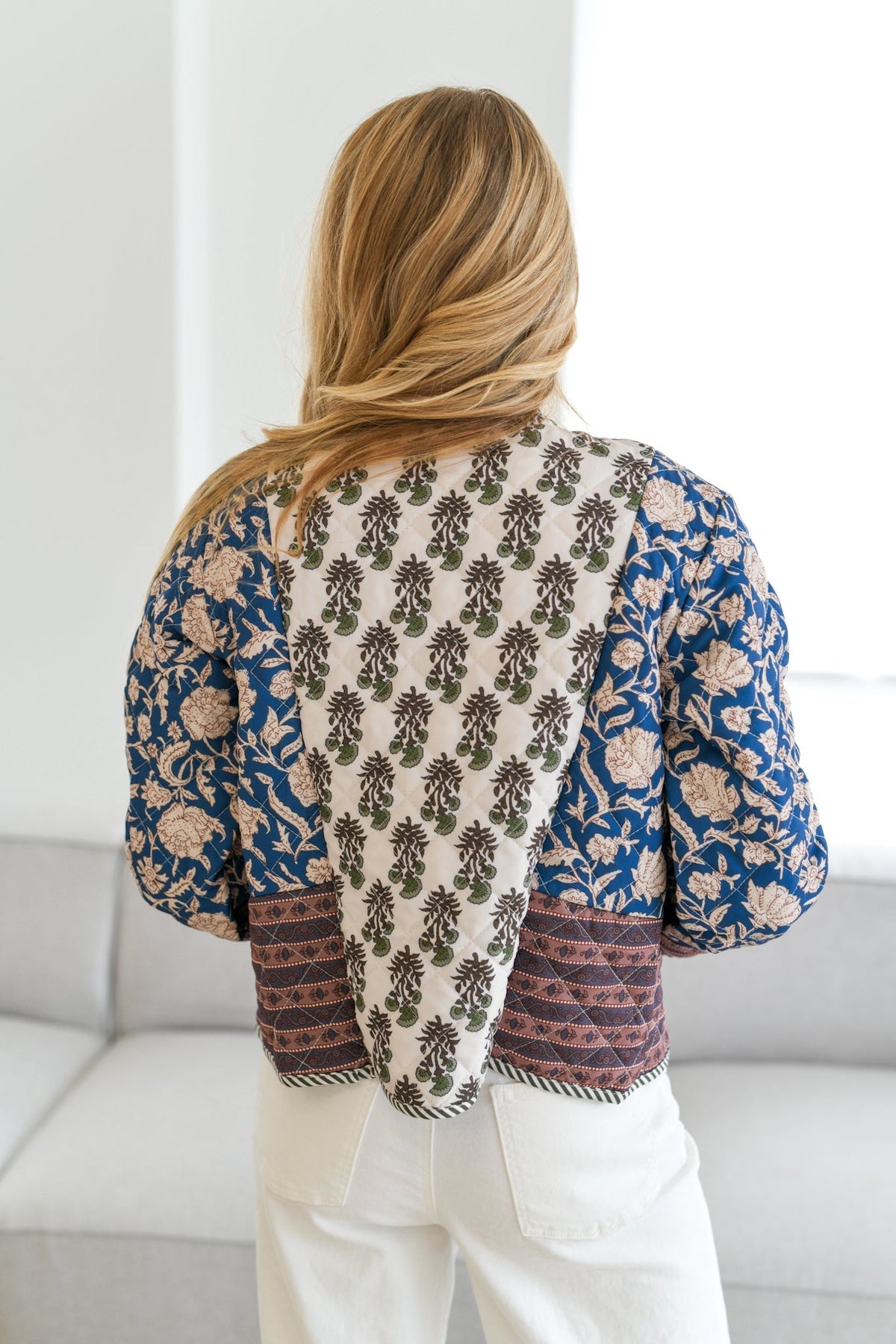Modern Karris Quilted Patchwork Jacket-Navy Multi
