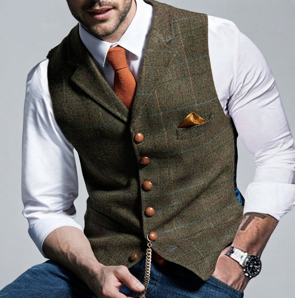 Gabriel - Men's Button-Front Vest with Chain Detail