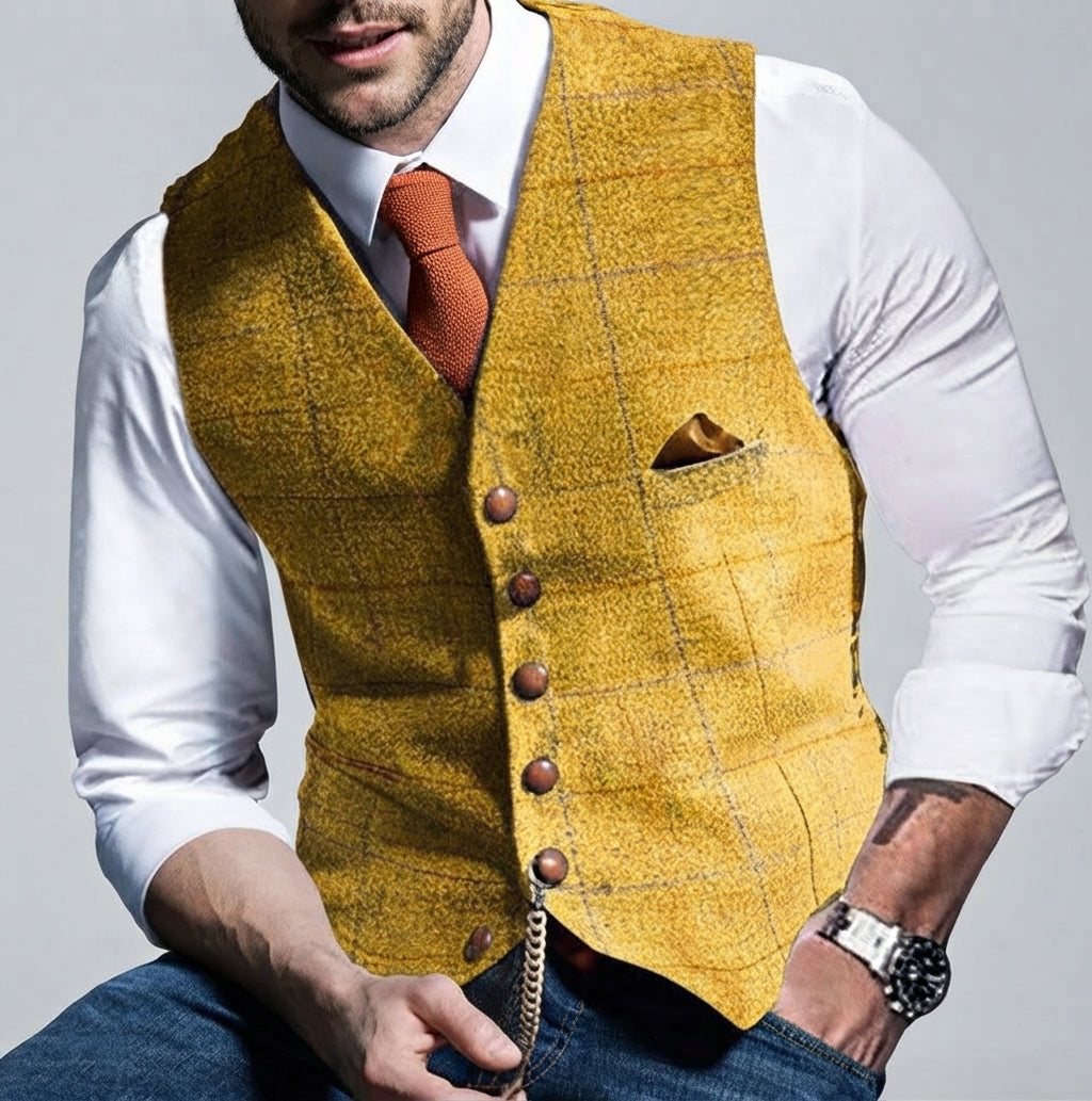Gabriel - Men's Button-Front Vest with Chain Detail