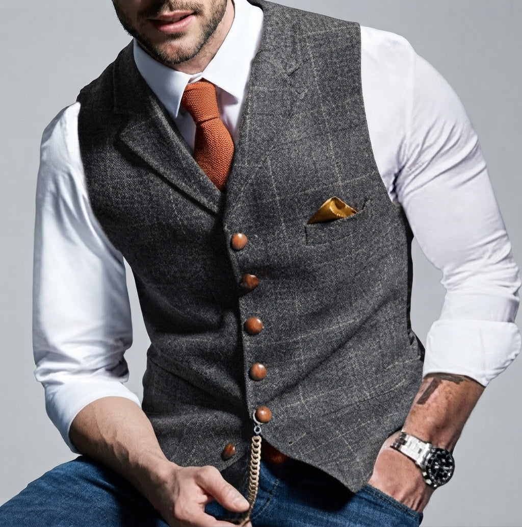 Gabriel - Men's Button-Front Vest with Chain Detail