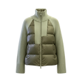 Women's Quilted Puffer Jacket with Knitted Sleeves – Padded Zip Front Winter Jacket with Ribbed High Neck Collar for Autumn and Winter