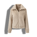 Women’s Plush Fleece Zip-Up Jacket with Wide Collar – Soft Textured Casual Outerwear for Autumn and Winter