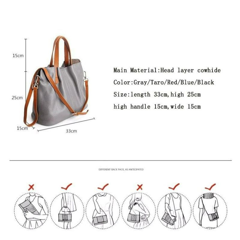 Alana - Shoulder Crossbody Genuine Leather Handbags Head Layer Cowhide Litchi Grain Women Handbag