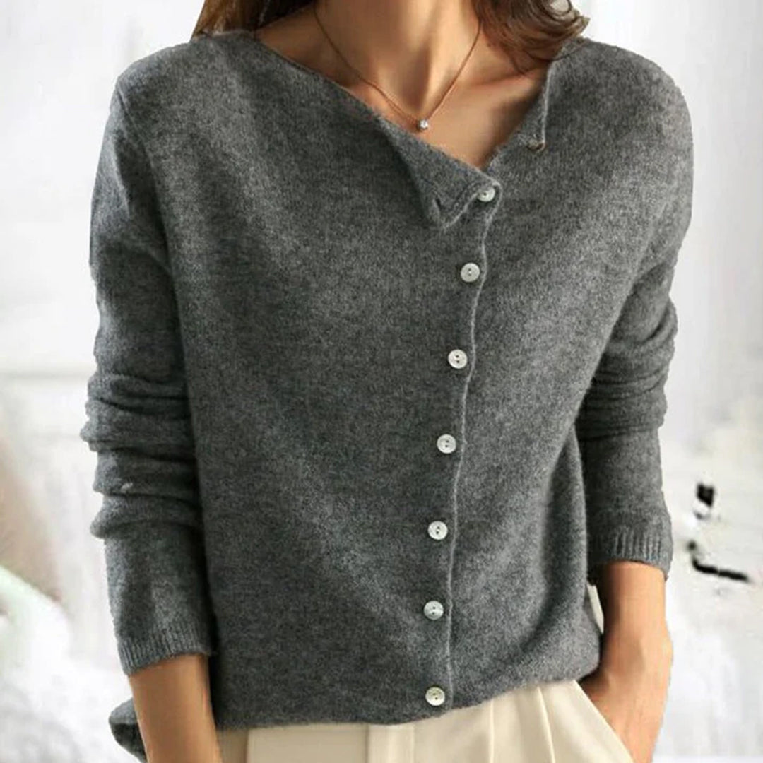 Women's Elegant Fine Knit Cardigan – Classic Round Neck Button-Up Sweater with Long Sleeves for Smart Casual Wear