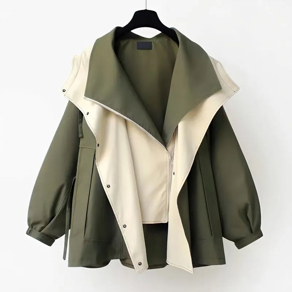 Women's Waterproof Trench Coat with Oversized Fit and Layered Collar—Wind-Resistant Lightweight Outerwear for Smart Casual Autumn City Wear