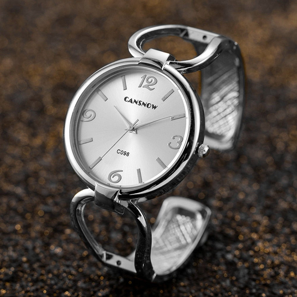 Cansnow Dazzling Women's Silver Stainless Steel Bracelet Watch with Modern Design