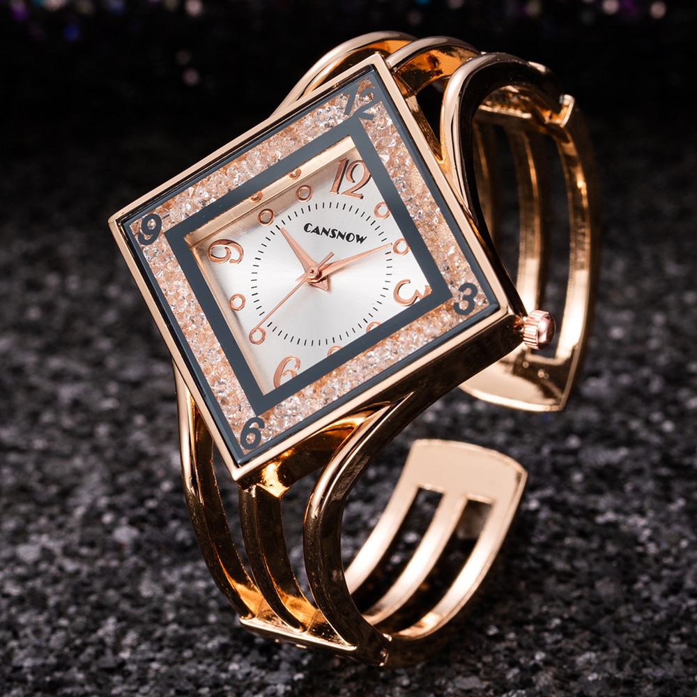 Luxury Stainless Steel Quartz Wristwatch with Rhinestones