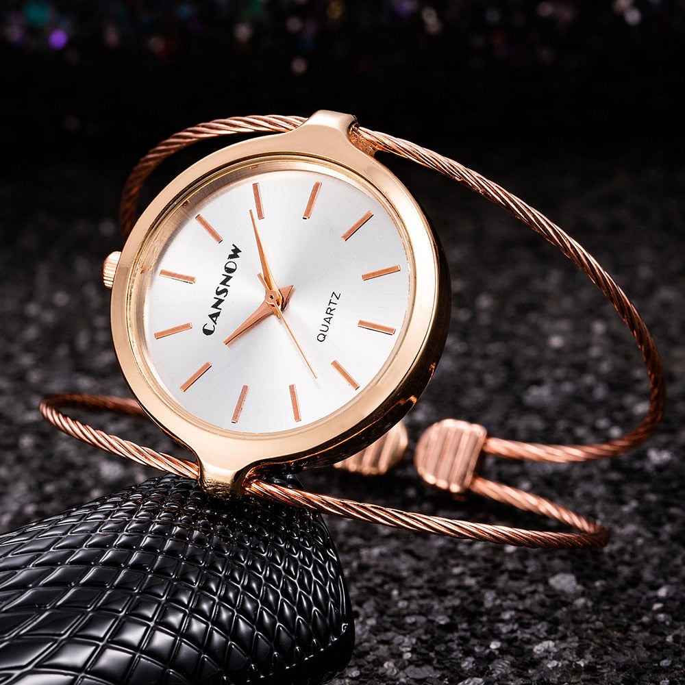Cansnow Interlaced Stainless Steel Bracelet Watch with High-Precision Swiss Quartz Movement
