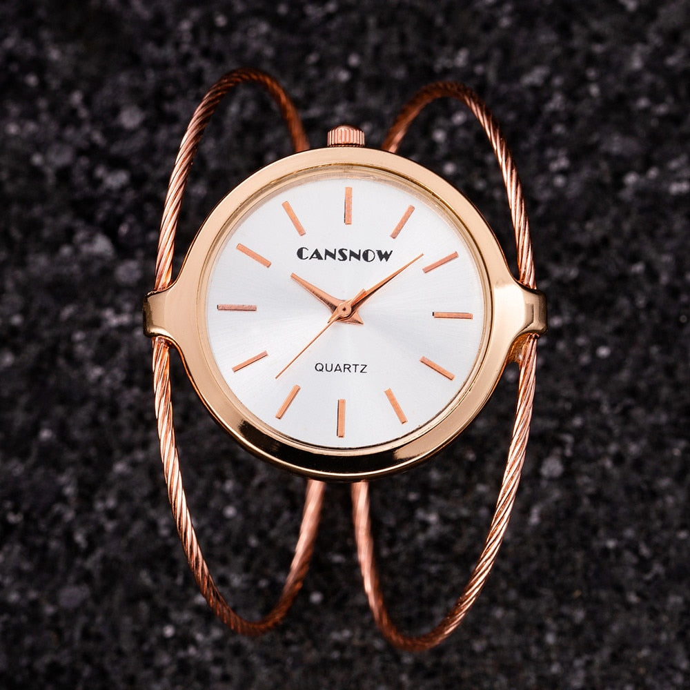 Cansnow Interlaced Stainless Steel Bracelet Watch with High-Precision Swiss Quartz Movement