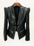 Women’s Fitted Leather-Look Jacket with Eyelet Lacing – Structured Shoulders and Statement Lapels for Edgy Everyday Styling