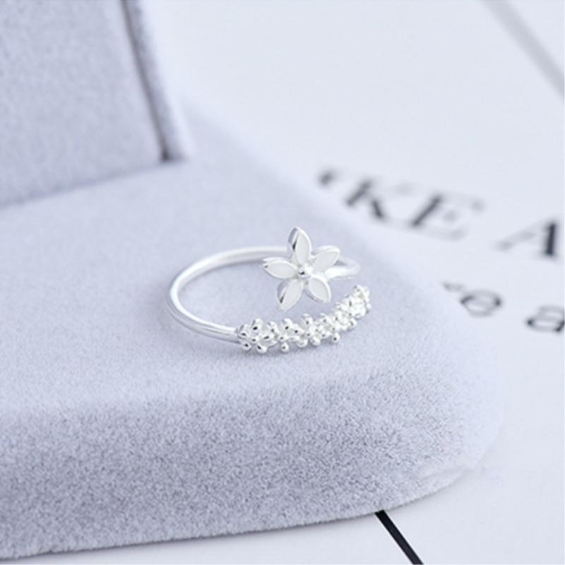 Wildflower Adjustable 925 Silver Ring with Hand-Painted Enamel