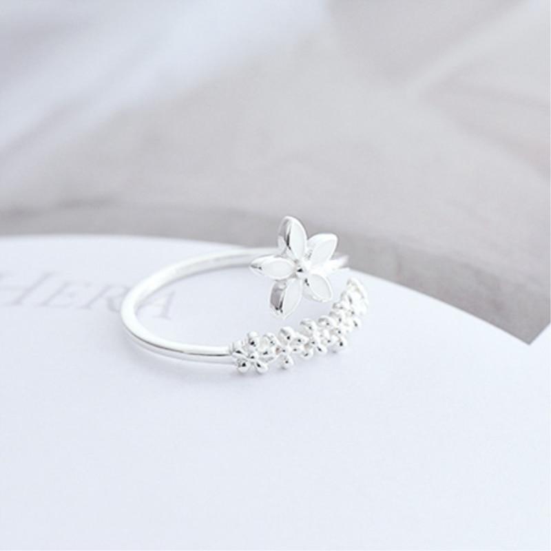 Wildflower Adjustable 925 Silver Ring with Hand-Painted Enamel