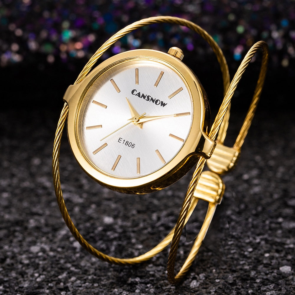 Cansnow Interlaced Stainless Steel Bracelet Watch with High-Precision Swiss Quartz Movement