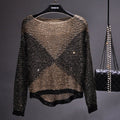 Women’s Sheer Sequin Blouse with Long Sleeves – Wide Round Neckline and Relaxed Fit for Evening Styling