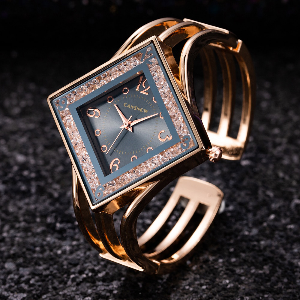 Luxury Stainless Steel Quartz Wristwatch with Rhinestones
