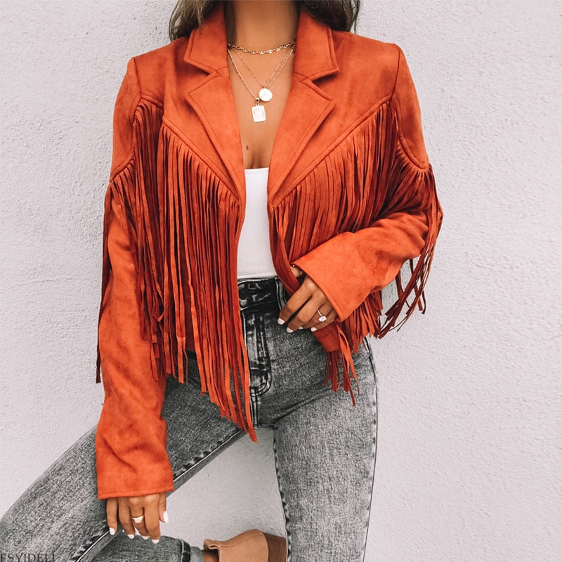 Leather Biker Jacket with Western Fringe