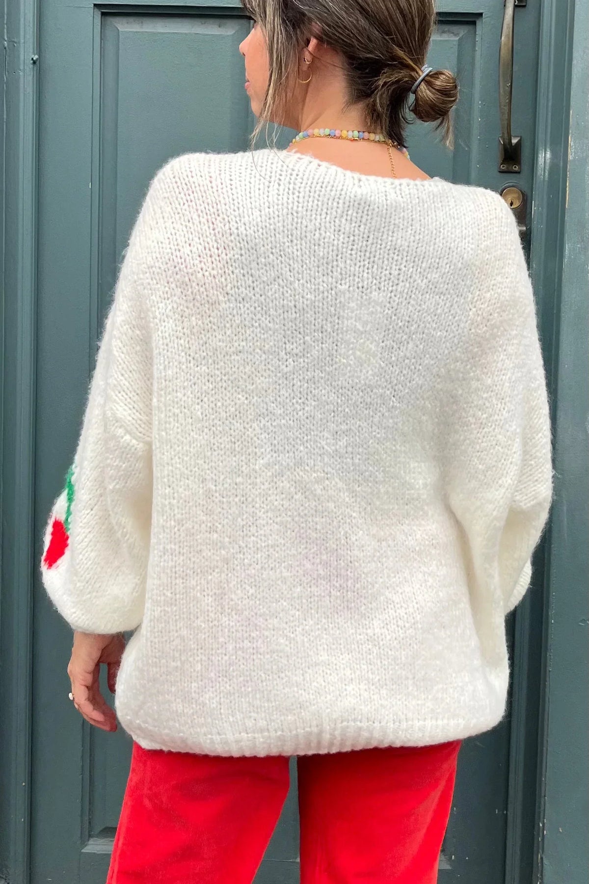Cherry Tie Mohair Blend Knit Cardigan Cream