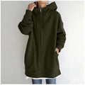 Women’s Oversized Longline Zip-Up Hoodie with Drawstring Hood and Pockets – Relaxed Cotton Blend Sweatshirt for Everyday Wear