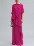 Jenica - Women's Cascading Ruffle Chiffon Cape Dress