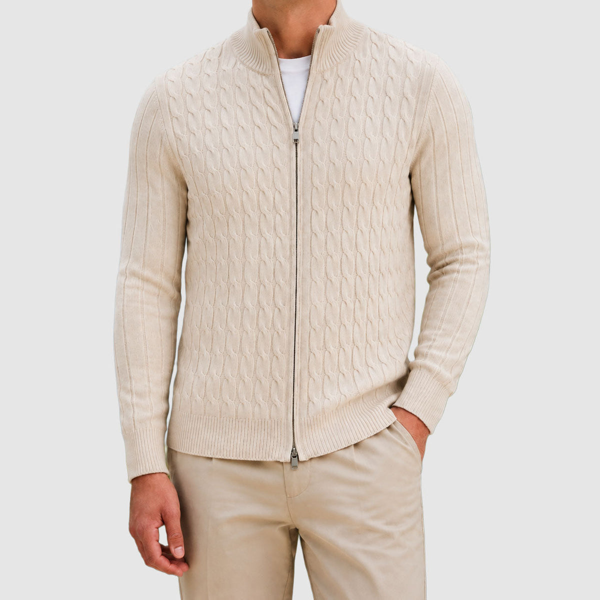 Kenneth - Men's Textured Cable-Knit Full-Zip Cardigan
