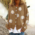Women’s Oversized Printed Knit Cardigan with Round Neck and Button Front – Relaxed Layer for Spring and Autumn