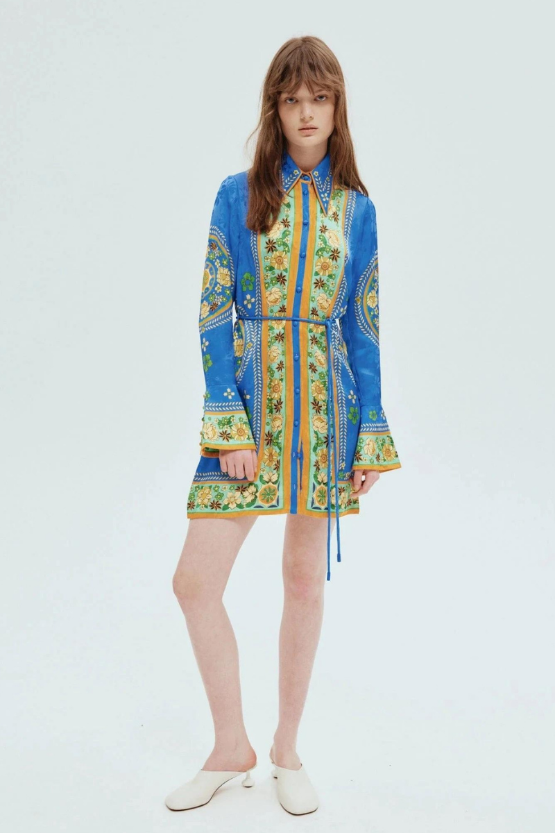 Lisbeth Long Sleeve Flower Mini-Length Dress