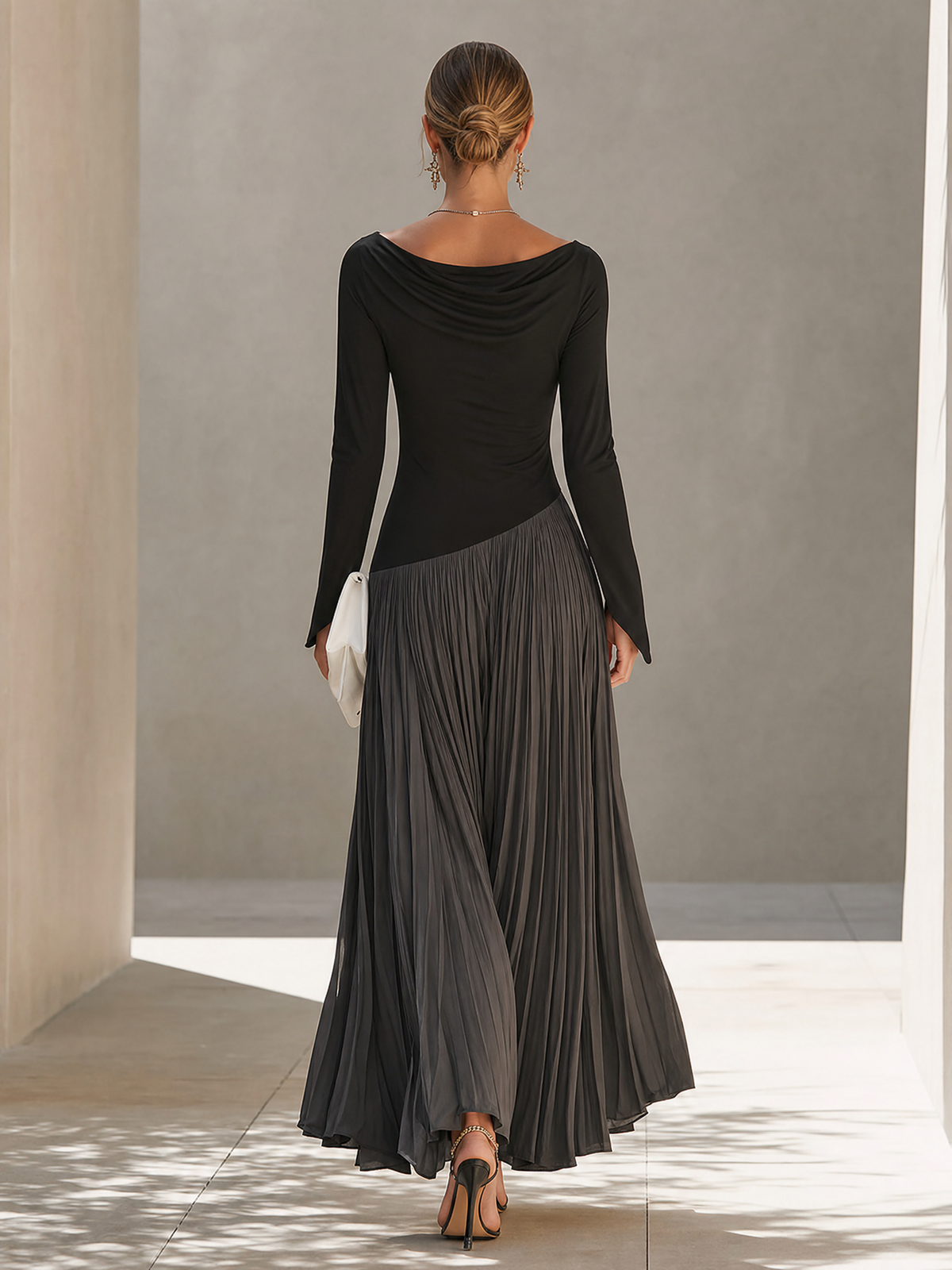 Eden - Minimalist Two-Tone Color-Block Maxi Dress With Drape Neckline