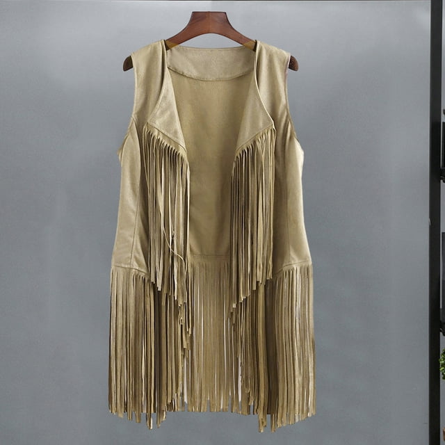 Women’s Western Inspired Fringe Waistcoat with Open Front – Longline Sleeveless Layer for Summer Festivals and Concerts