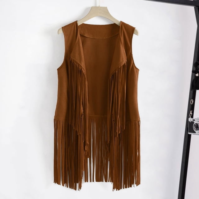 Women’s Western Inspired Fringe Waistcoat with Open Front – Longline Sleeveless Layer for Summer Festivals and Concerts