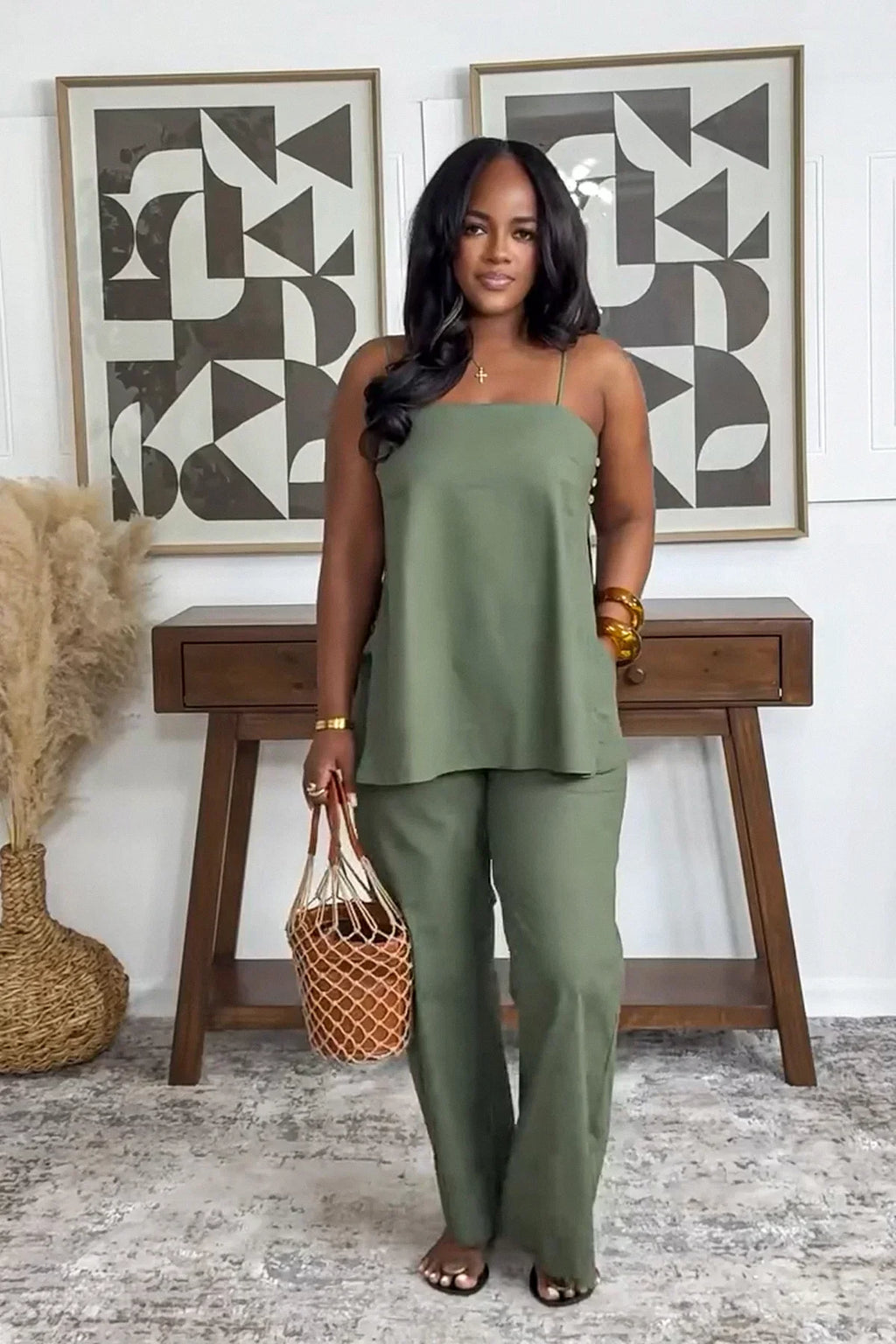 Clean-Lined Side Slit Trousers Set