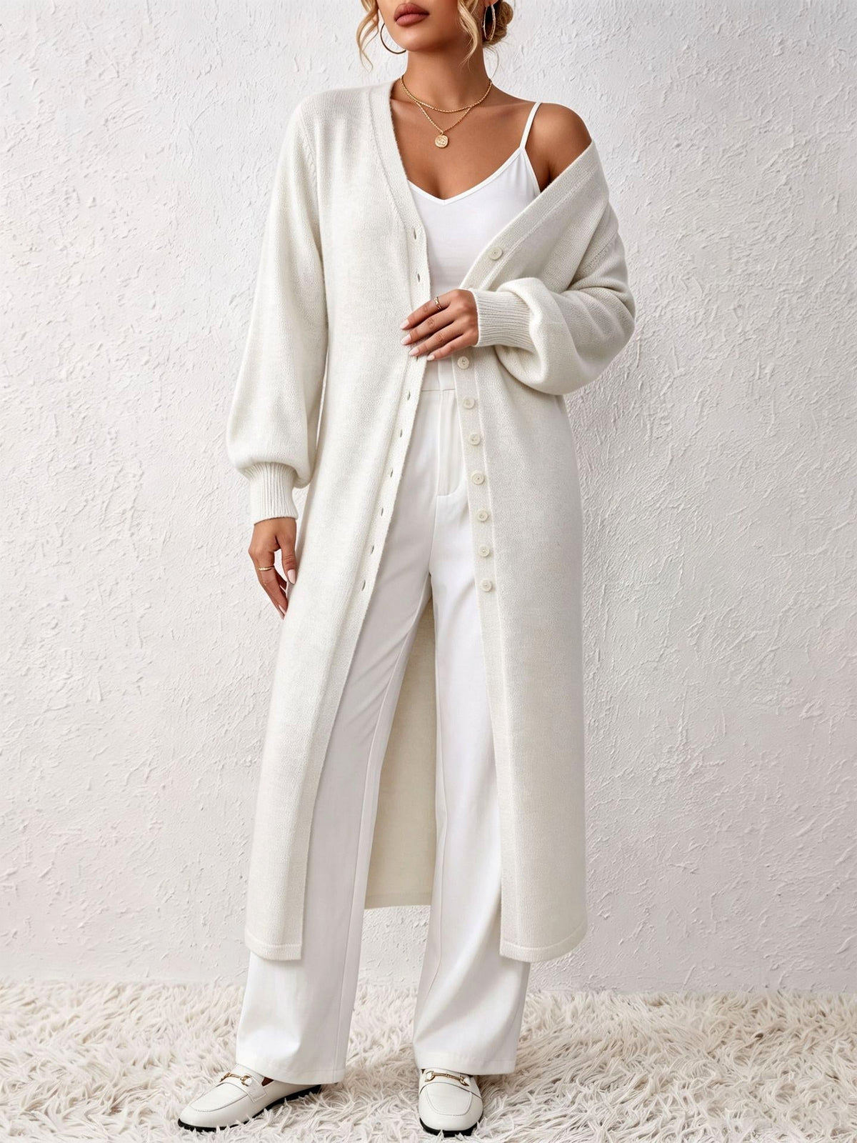 Maxine - Women's Long Button-Up Knitted Cardigan Dress