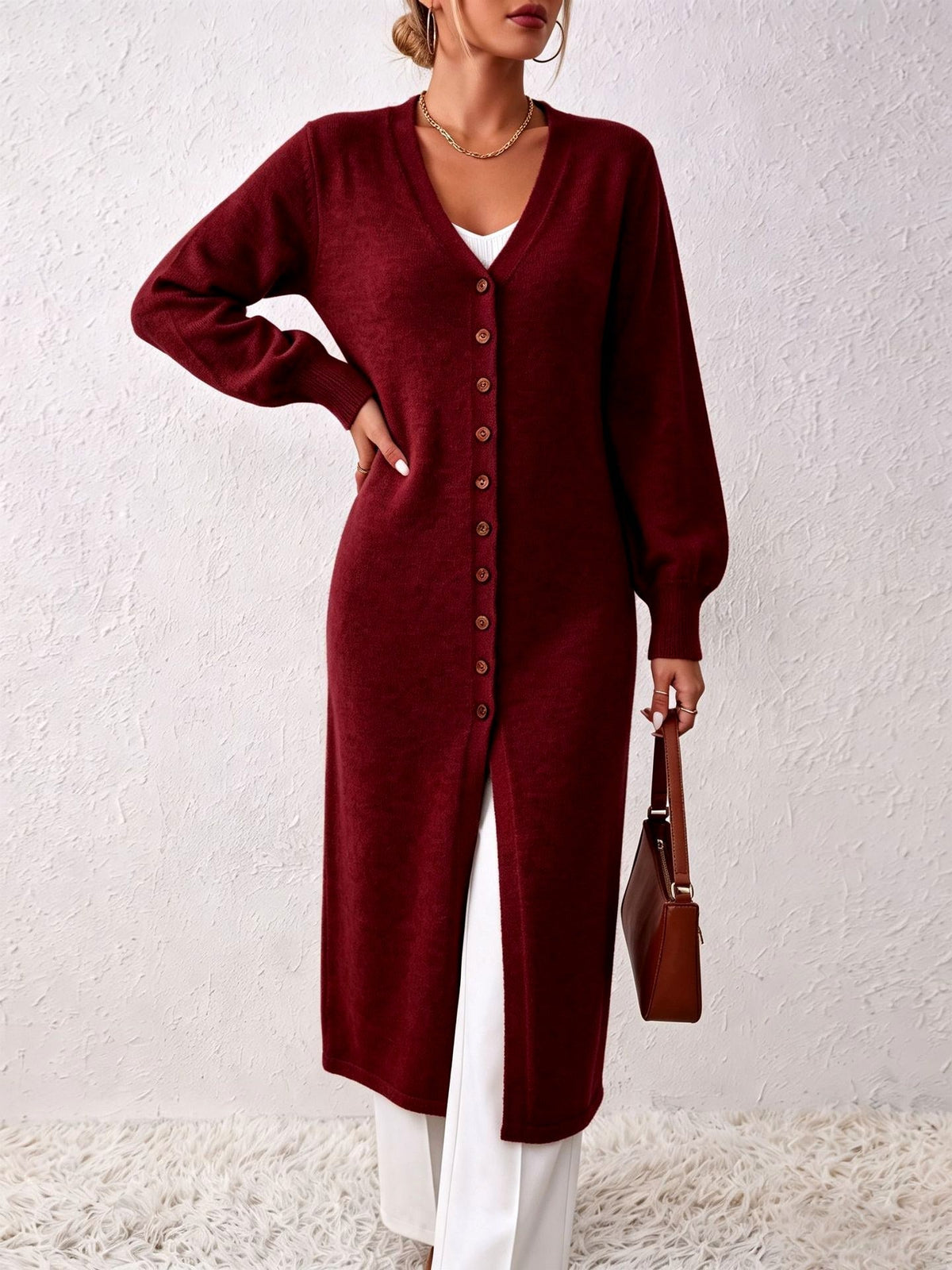 Maxine - Women's Long Button-Up Knitted Cardigan Dress