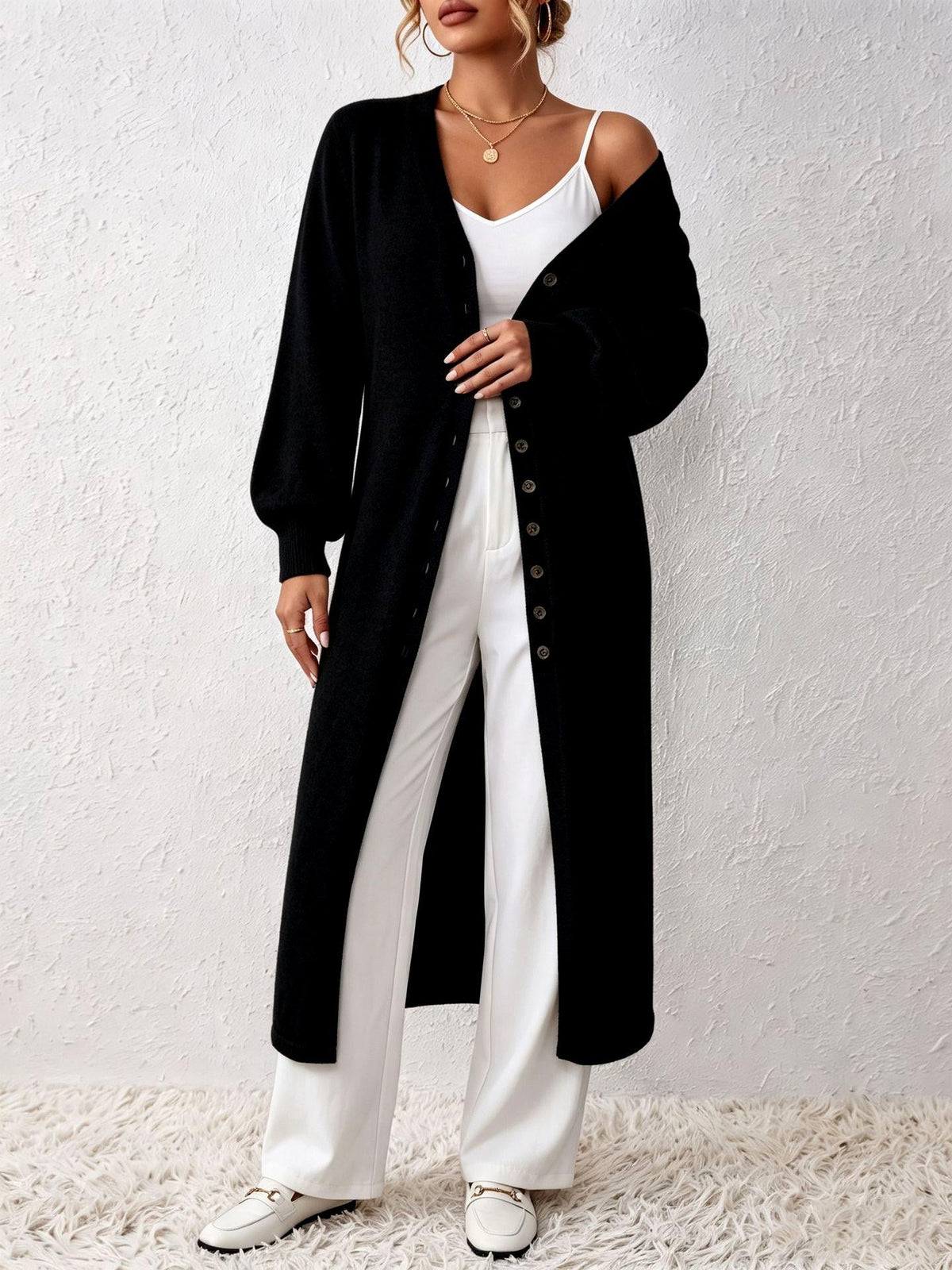 Maxine - Women's Long Button-Up Knitted Cardigan Dress