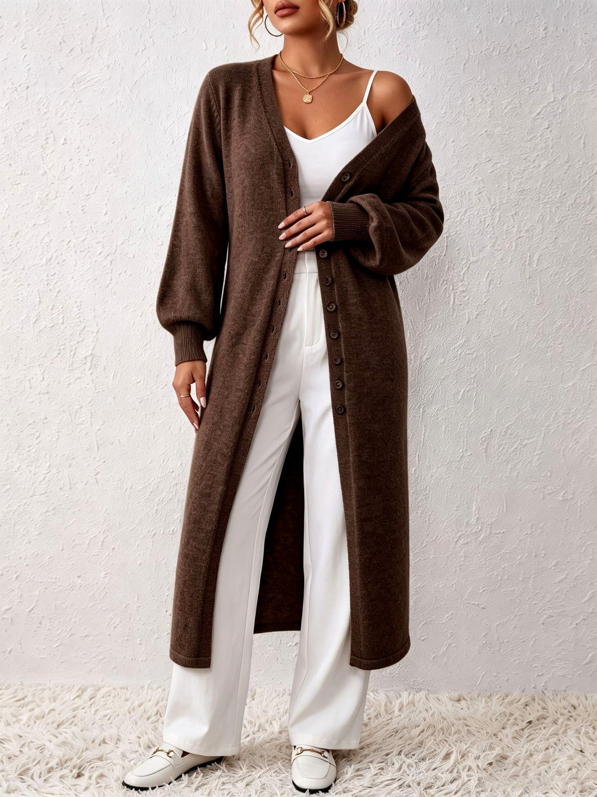 Maxine - Women's Long Button-Up Knitted Cardigan Dress