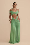 Coordinated Green Ruched Skirt Set