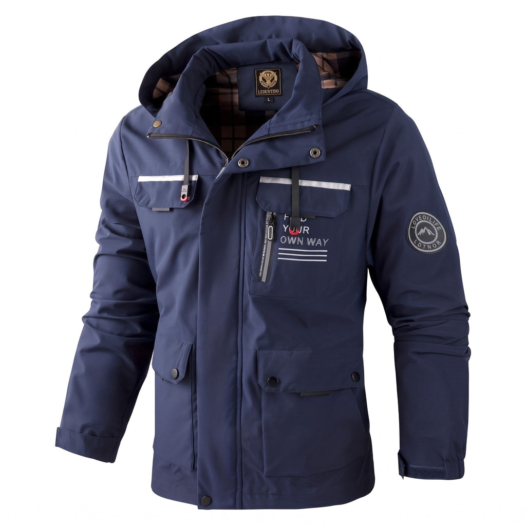 Men's Hooded Jacket Multiple Pockets Adjustable Hood