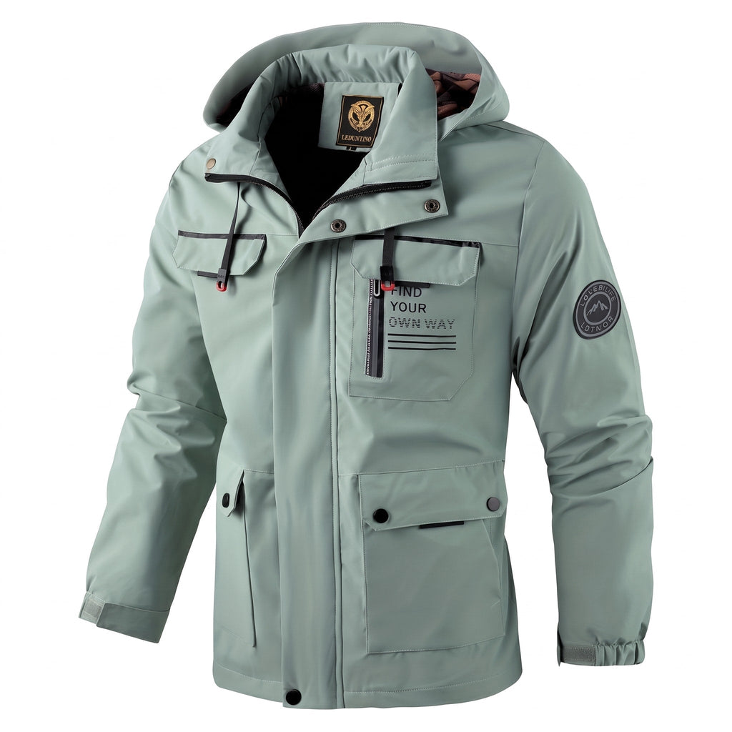 Men's Hooded Jacket Multiple Pockets Adjustable Hood