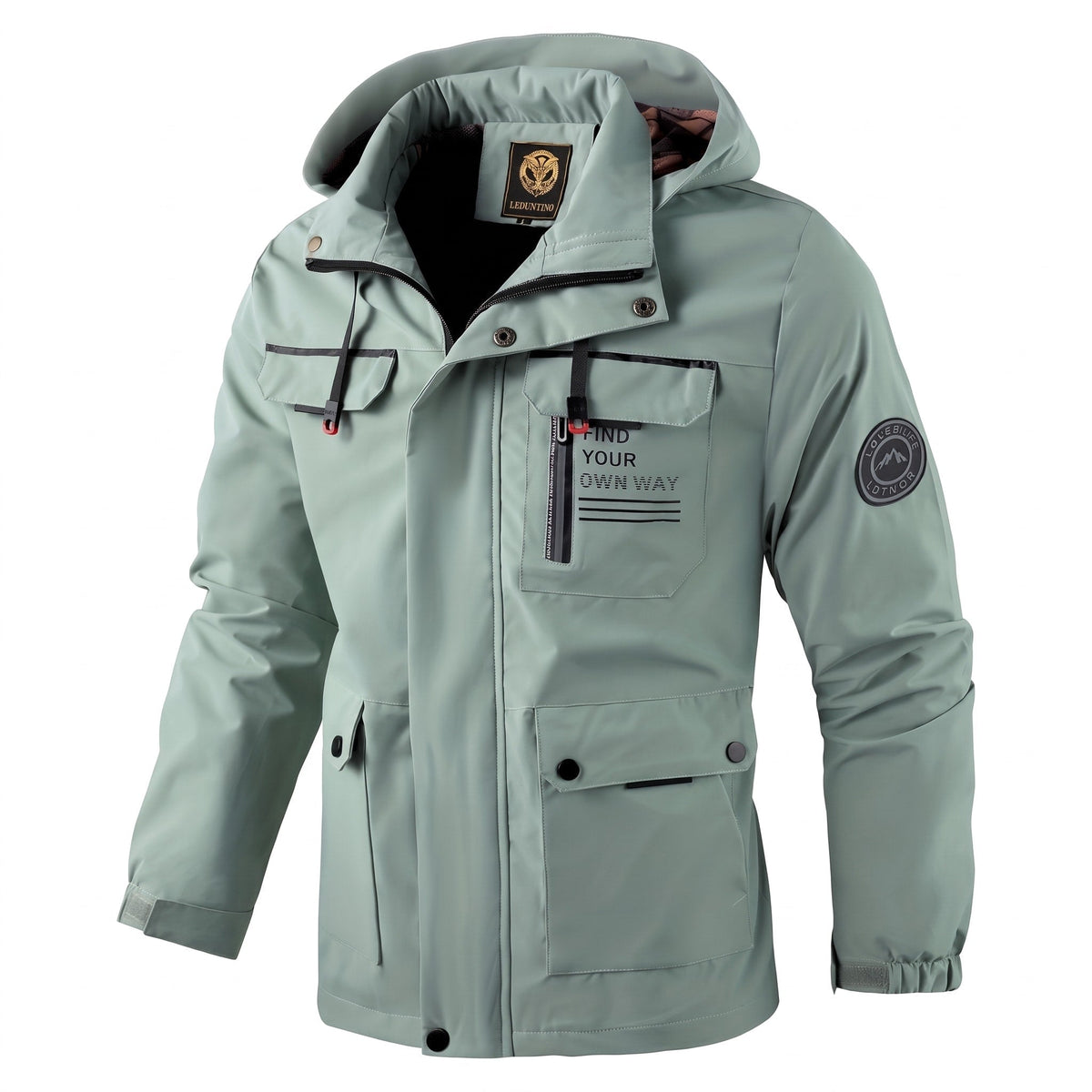Men's Hooded Jacket Multiple Pockets Adjustable Hood