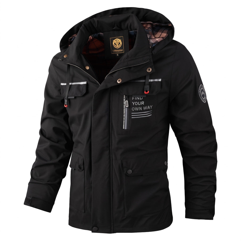 Men's Hooded Jacket Multiple Pockets Adjustable Hood