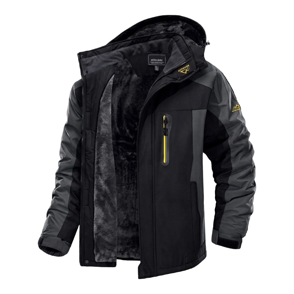 Men's Hooded Parka Jacket Warm Lining Zip Pockets Ribbed Cuffs