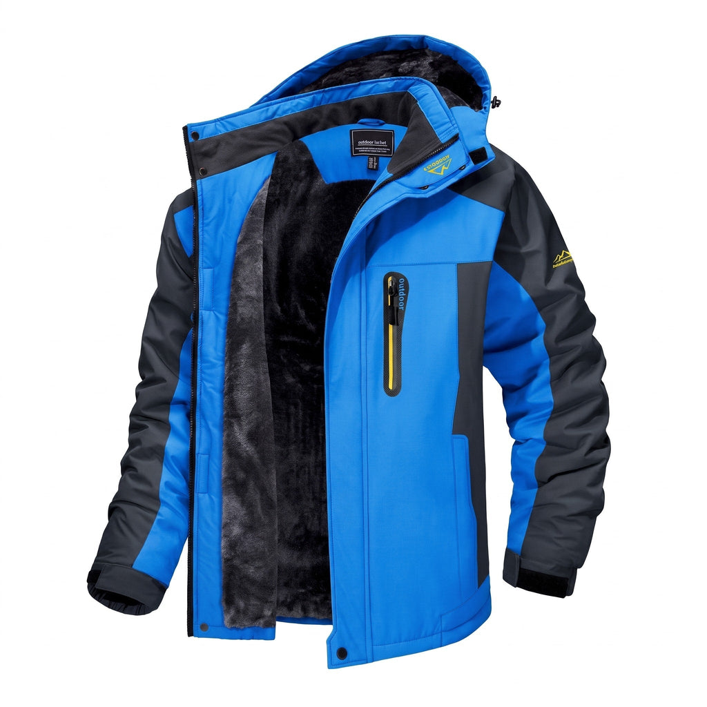 Men's Hooded Parka Jacket Warm Lining Zip Pockets Ribbed Cuffs