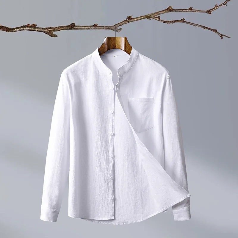 Men's Long Sleeve Henley Polo - Relaxed & Band Collar