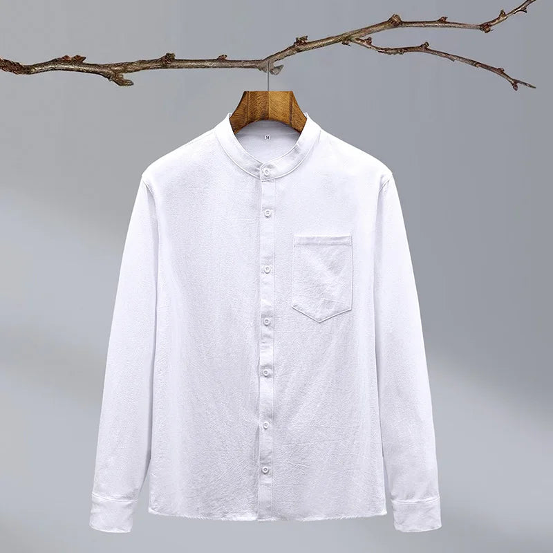 Men's Long Sleeve Henley Polo - Relaxed & Band Collar