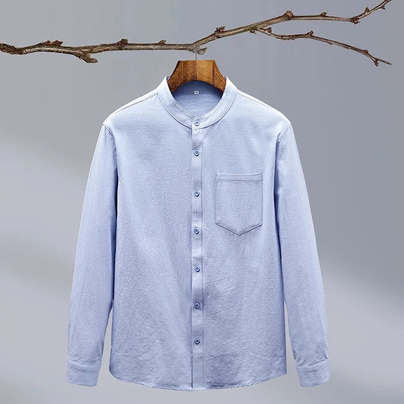Men's Long Sleeve Henley Polo - Relaxed & Band Collar