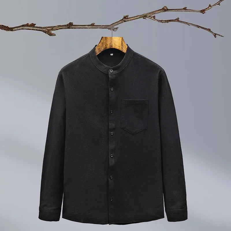 Men's Long Sleeve Henley Polo - Relaxed & Band Collar