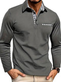Men's Long Sleeve Polo Shirt - Plaid Collar Design