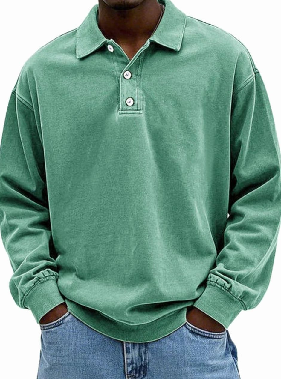 Men's Long Sleeve Polo Shirt - Relaxed Fit & Classic Collar