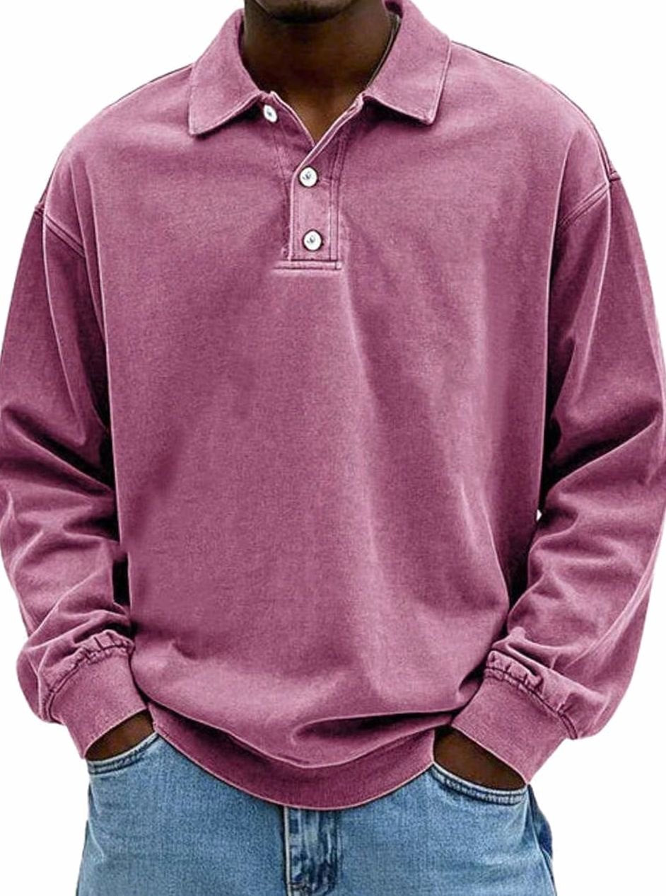 Men's Long Sleeve Polo Shirt - Relaxed Fit & Classic Collar