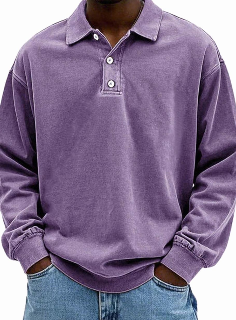 Men's Long Sleeve Polo Shirt - Relaxed Fit & Classic Collar